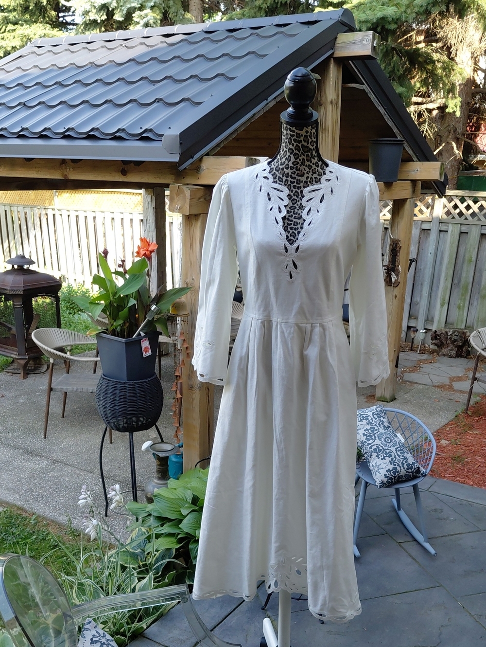 Women's White Eyelet Maxi Dress with Bell Sleeves